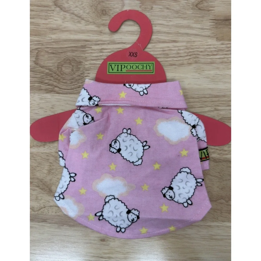 VIPoochy Dog Sweater Pajamas Coat Pink Sheep With Hook &Loop‎ Closure XXS #47